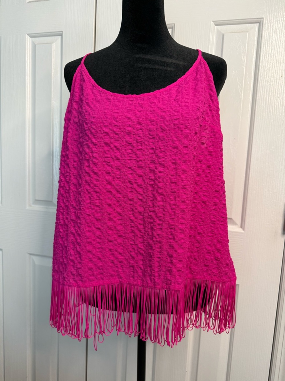 Lilly Pulitzer Pink Fringe Tank Top Size L Boho Festival Textured Cami Summer